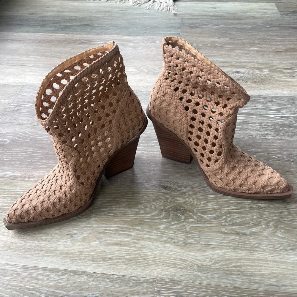 Jessica Simpson Lukkah Tan Woven Ankle Booties Size 6.5 - Picture 6 of 8